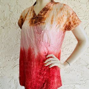 POON COTTON Tie Dye Wrap Top Asian Art to Wear Lagenlook Size L